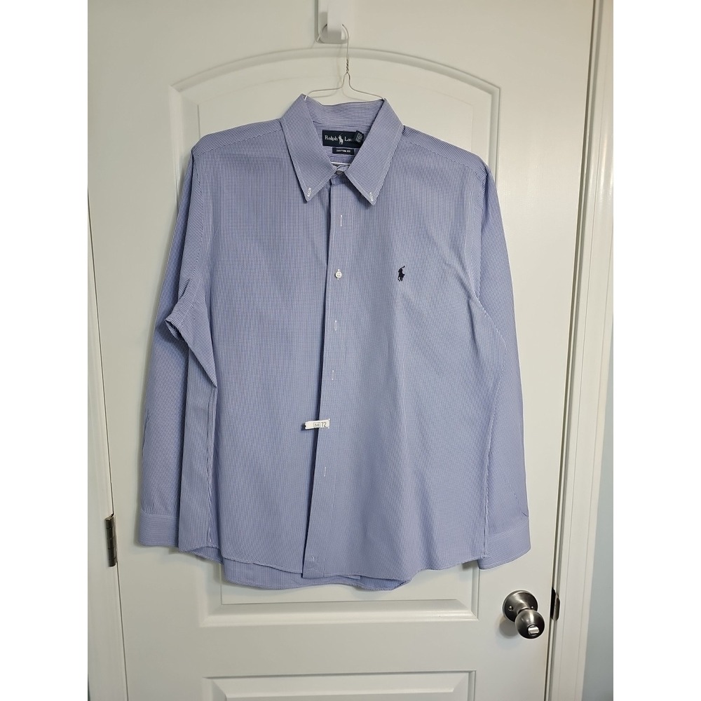 Polo Ralph Lauren Shirt Men's Xl  Blue Check  Long Sleeve Blue Horse Classic Fit
